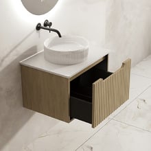 Colette 600mm Natural Oak Wall Hung Vanity with Stone Countertop